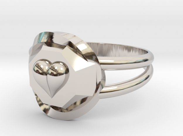 Size 10 Diamond Heart Ring F in Rhodium Plated Brass