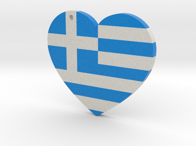 Greek Flag Heart with hole in Full Color Sandstone