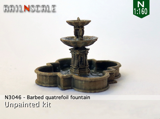 Barbed quatrefoil fountain (N 1:160) in Tan Fine Detail Plastic