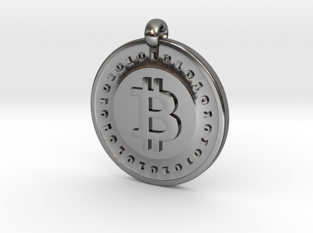 Bitcoin pendant in Fine Detail Polished Silver
