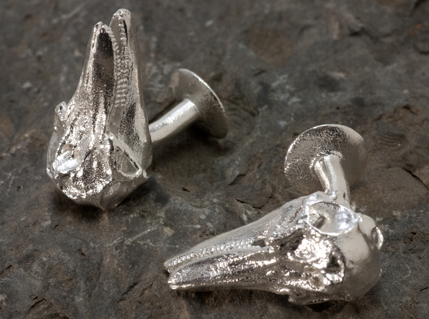 Dolphin Skull Cufflinks in Natural Silver