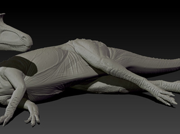 1/40 Cryolophosaurus - Laying on Side in White Natural Versatile Plastic