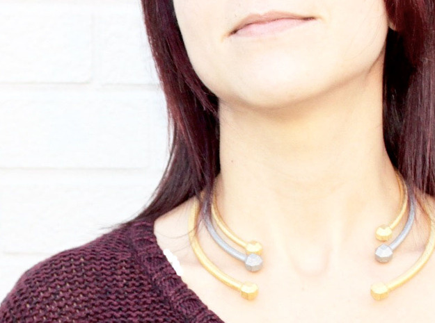 VIBES - Solid Choker Size L in Polished Bronzed Silver Steel
