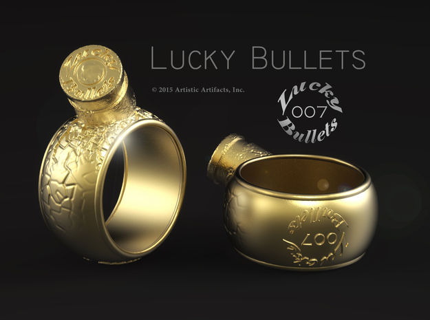 007 Lucky Bullets -Size 6.5 in 18k Gold Plated Brass