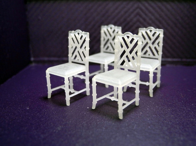 1:48 Chinese Chippendale Chair - Set of 4 in Tan Fine Detail Plastic