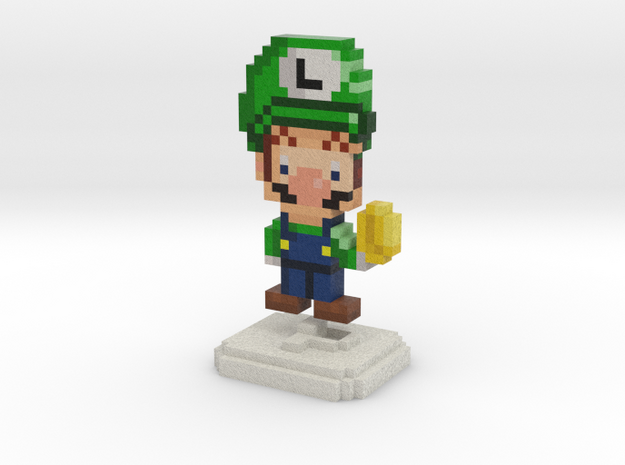Super Plumber Green Bro Pixel Figurine in Full Color Sandstone