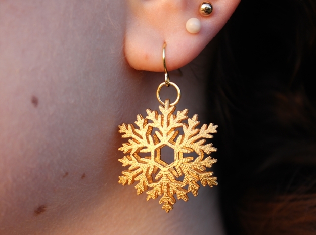 Snowflake Earrings in Polished Gold Steel