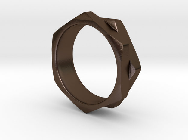 Double Hex Nut Ring in Polished Bronze Steel