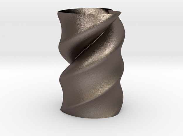 Twisted Heart Vase  in Polished Bronzed Silver Steel