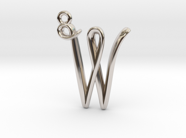 W Initial Charm in Rhodium Plated Brass