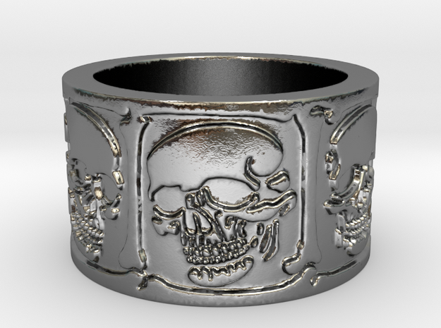 Skulls and Bones Ring Size 8 in Polished Silver