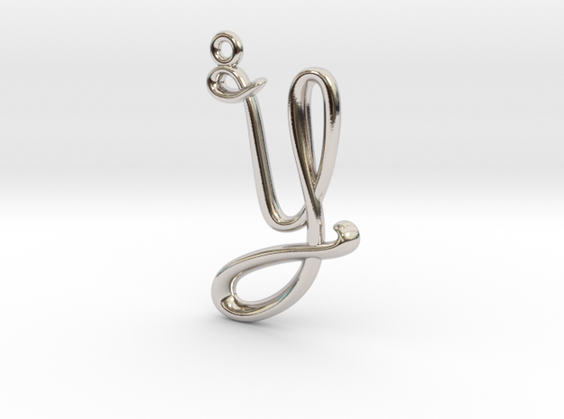 Y Initial Charm in Rhodium Plated Brass