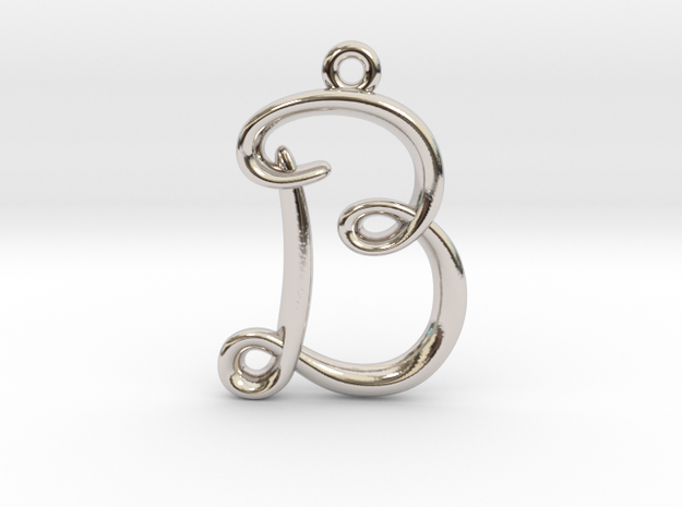 B Initial Charm in Rhodium Plated Brass