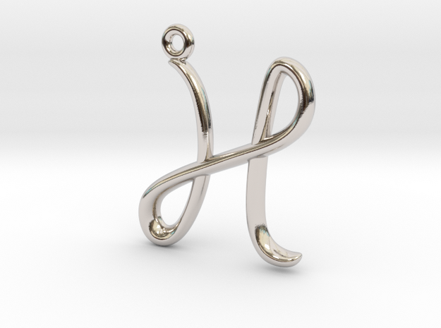 H Initial Charm in Rhodium Plated Brass