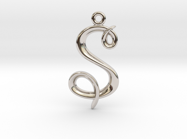 S Initial Charm in Rhodium Plated Brass
