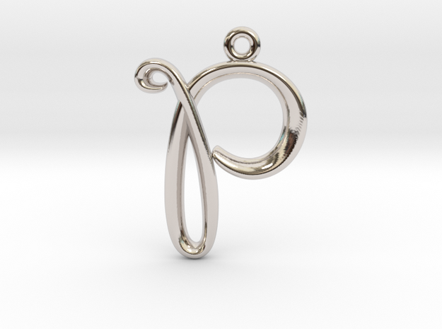 P Initial Charm in Rhodium Plated Brass