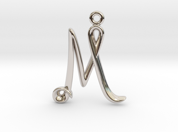 M Initial Charm in Rhodium Plated Brass