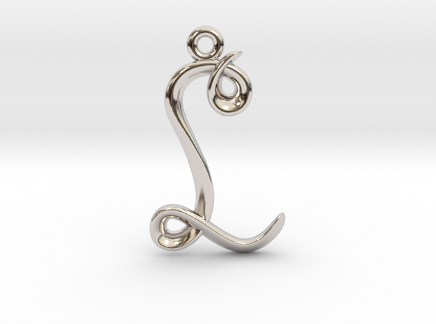 L Initial Charm in Rhodium Plated Brass