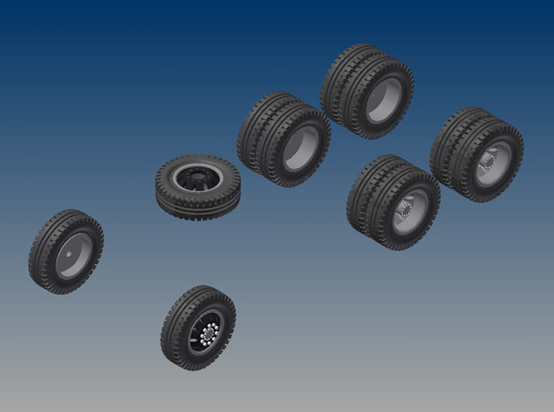 018001.1_Tires and rims for H0 dumptruck (1:87) in Smooth Fine Detail Plastic