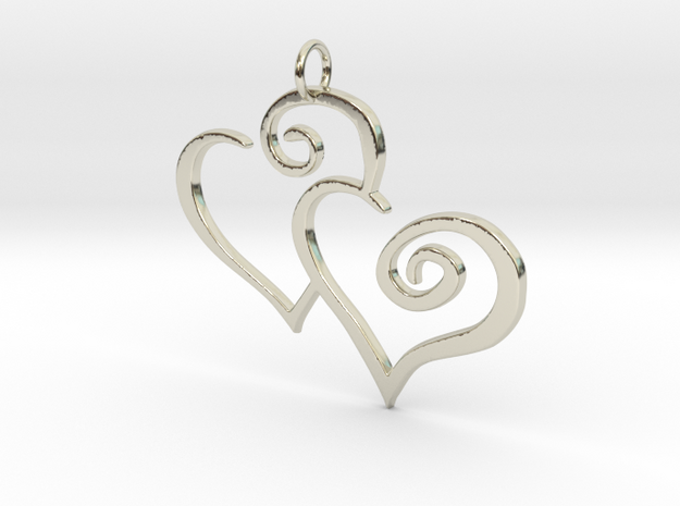 2-Heart Charm Pendant in 14k White Gold