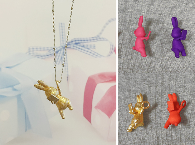 Phoneholic Rabbit Pendant in Polished Gold Steel