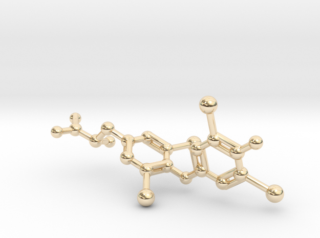 Levothyroxine (L-thyroxine, T4) Molecule in 14K Yellow Gold