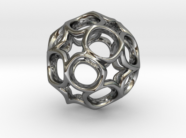 Truncated icosahedron 2CM in Polished Silver