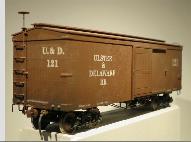 Boxcar 1880 Ulster and Delaware S scale 1/64 in Tan Fine Detail Plastic