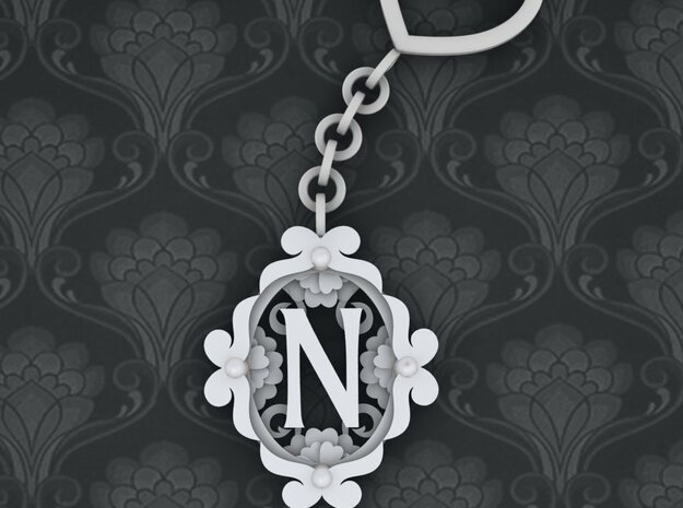 N Keychain Art Nouveau in White Natural Versatile Plastic