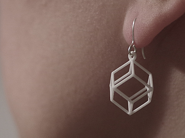 Rhombic Dodecahedron Earrings  in White Processed Versatile Plastic