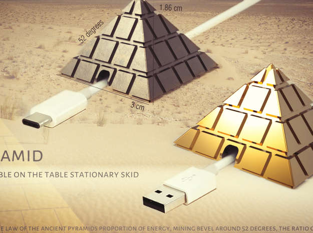 Pyramid - USB cable on the table stationary skid in 18k Gold Plated Brass