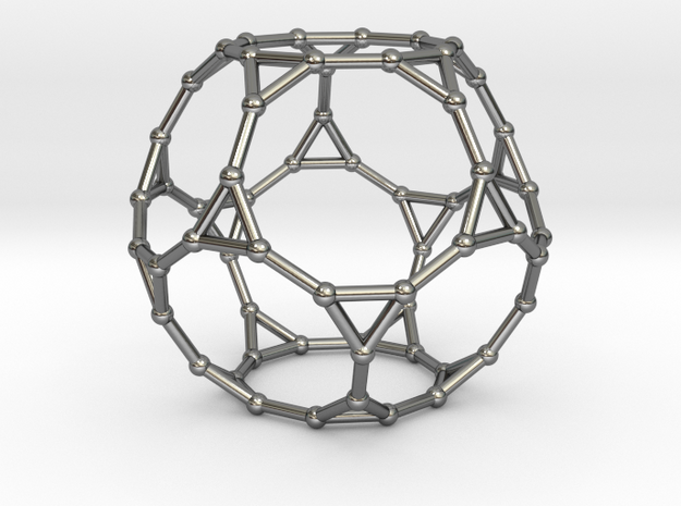 0383 Truncated Dodecahedron V&E (a=1сm) #002 in Fine Detail Polished Silver