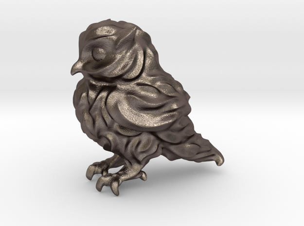 Owl Etta Tiny 3cm - Hollow 1.5mm in Polished Bronzed Silver Steel