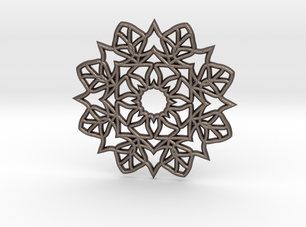 Mandala Coaster in Polished Bronzed Silver Steel