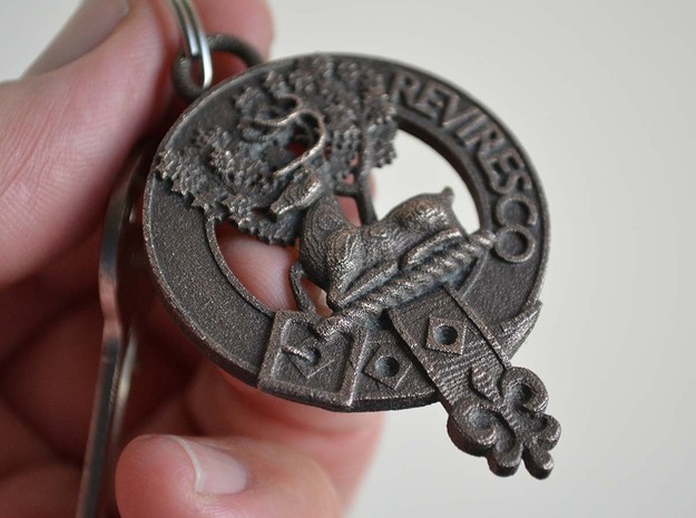 Maxwell Clan Crest key fob in Polished Bronze Steel