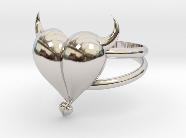 Size 7 Evil Heart Ring in Rhodium Plated Brass