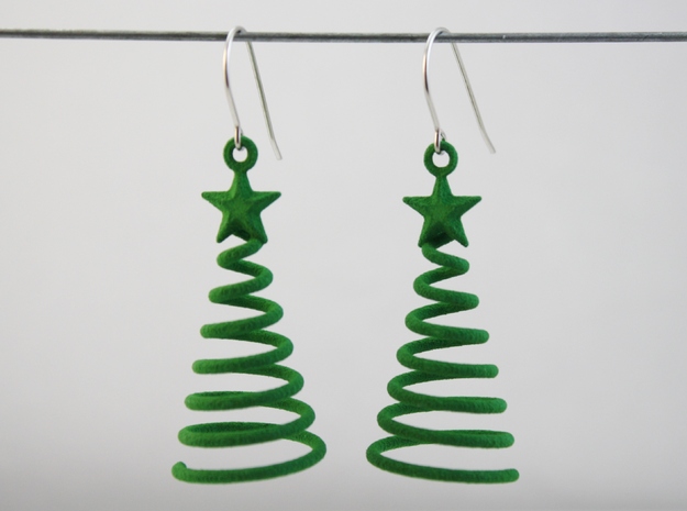 Spiral Christmas Tree w Star Earrings in Green Processed Versatile Plastic