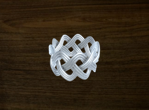 Turk's Head Knot Ring 3 Part X 9 Bight - Size 7 in White Natural Versatile Plastic