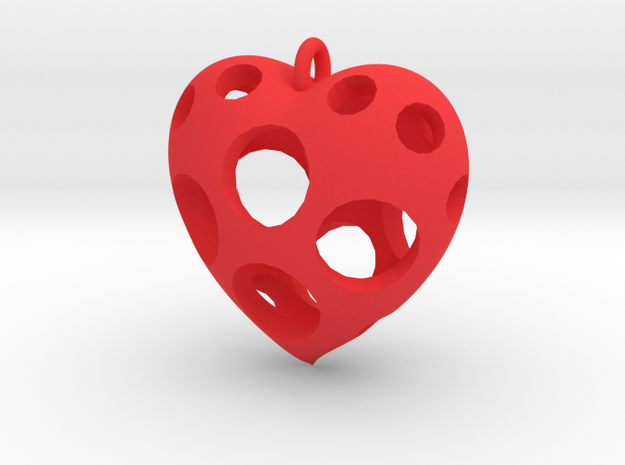 Heart Pendant #3 in Red Processed Versatile Plastic