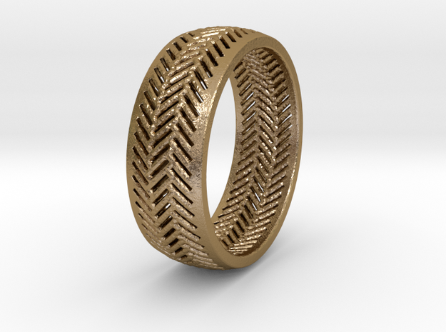 Herringbone Ring in Polished Gold Steel