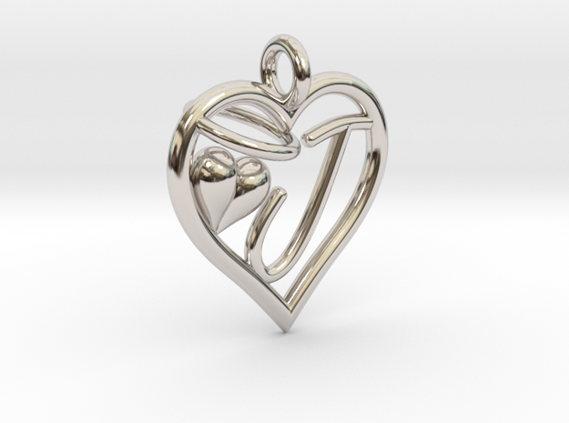 HEART J in Rhodium Plated Brass