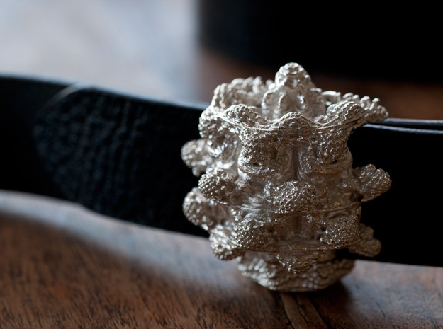 Mandelbulb Belt Buckle - Precious Metal version in Natural Silver