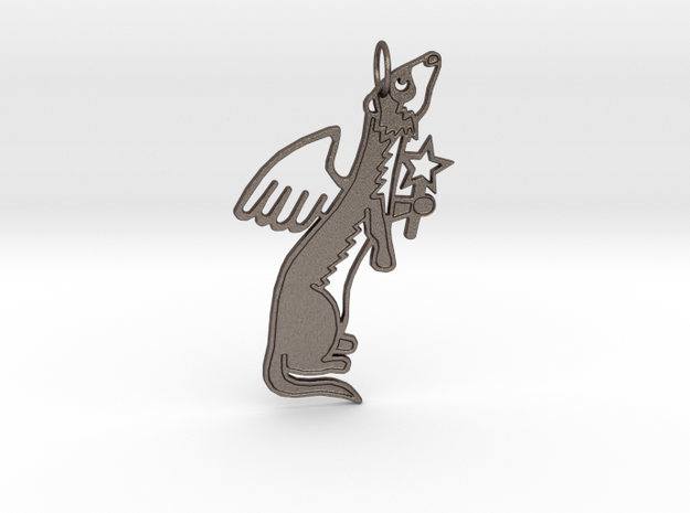 FERRET ANGEL KEYCHAIN SIDEWAYS in Polished Bronzed Silver Steel