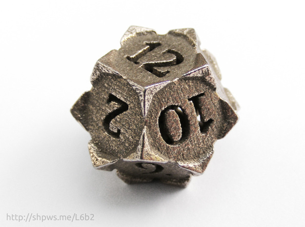 'Starry' D12 balanced die in Polished Bronzed Silver Steel