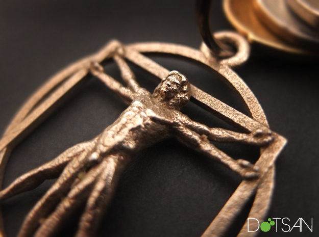 3D Printed Stainless Steel Vitruvian Man Keychain in Polished Bronzed Silver Steel