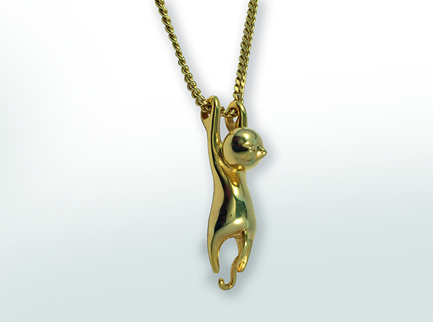 Hanging Cat Pendant in Polished Brass