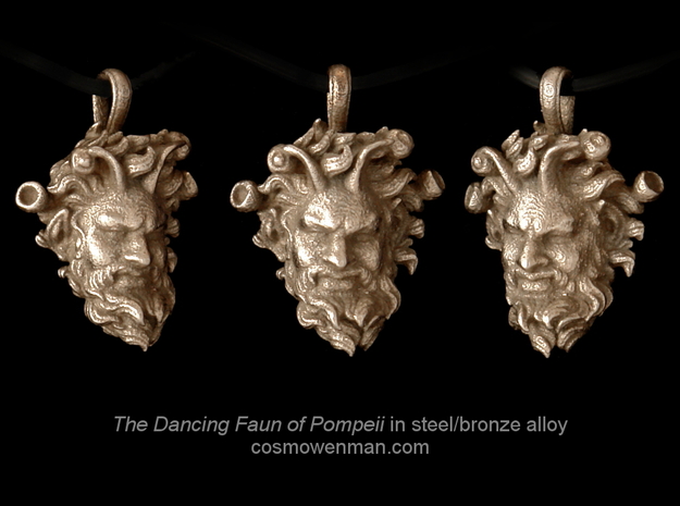 Steel Dancing Faun of Pompeii pendant in Polished Bronzed Silver Steel