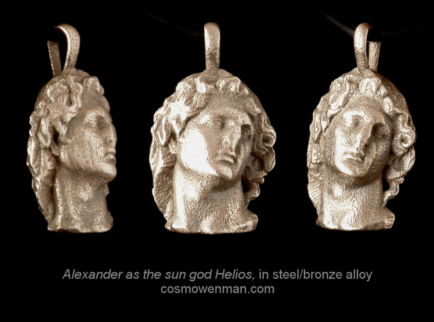 Steel Alexander as the sun god Helios, pendant in Polished Bronzed Silver Steel