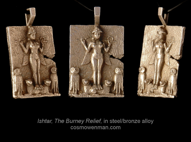 Steel Queen of the Night, Ishtar pendant in Polished Bronzed Silver Steel