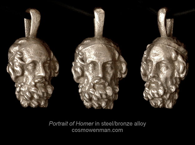 Steel Portrait of the Blind Homer pendant in Polished Bronzed Silver Steel